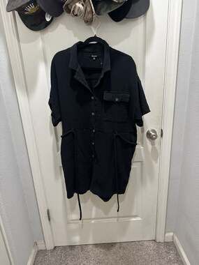 Madewell Lightspun Gauze Short Sleeve Drawstring Romper in Black